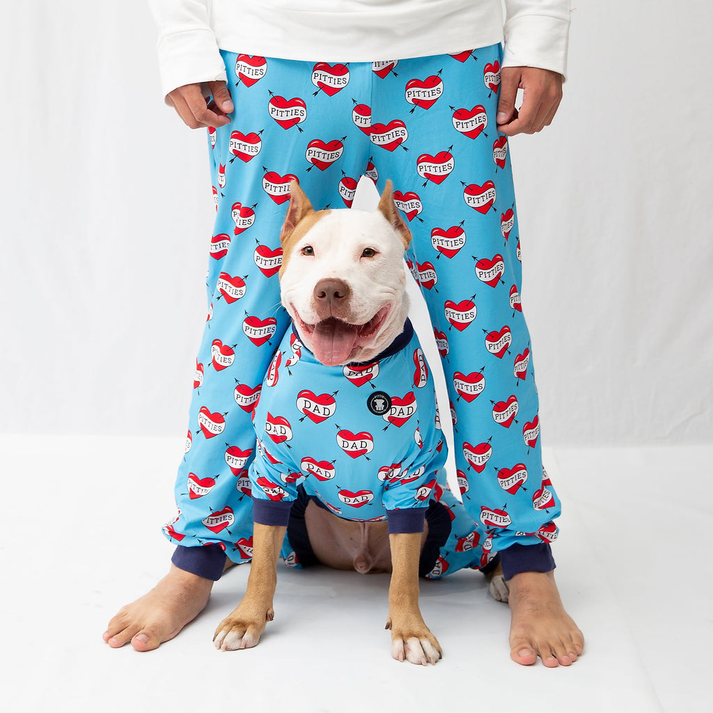 Blue "DAD" Heart Tattoo Pit bull Pajamas