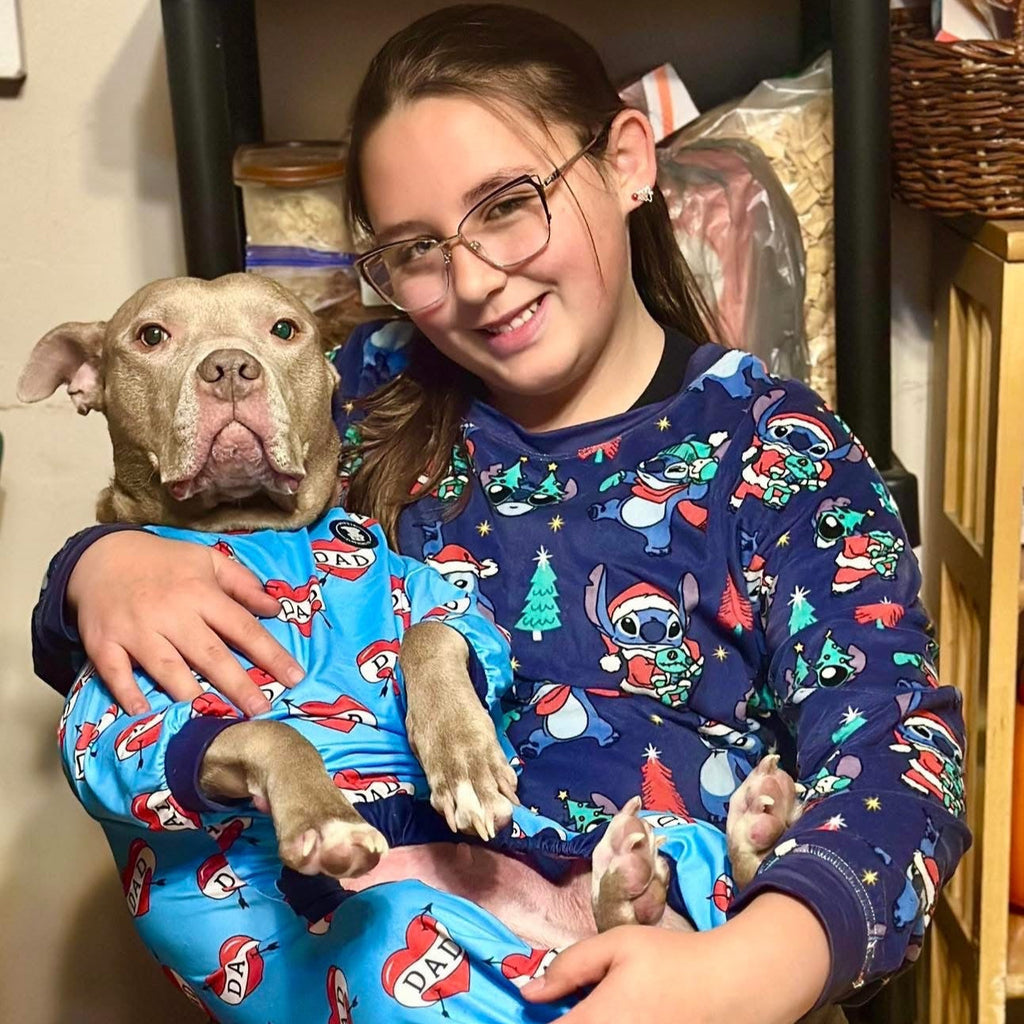 Blue "DAD" Heart Tattoo Pit bull Pajamas