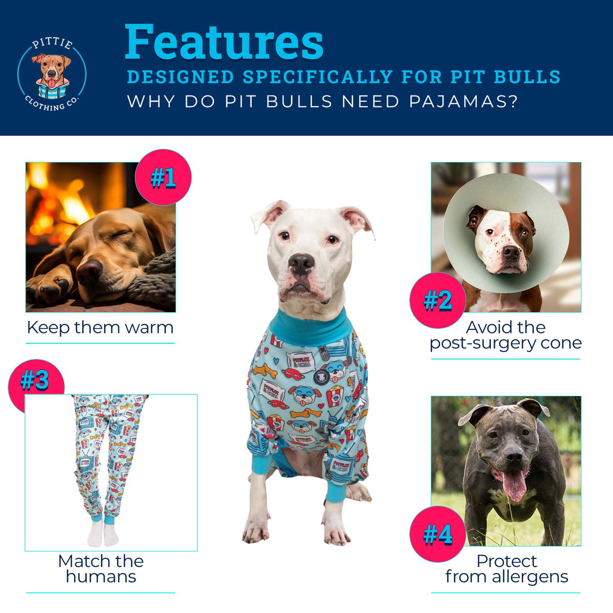Blue 'Pitflix & Chill' Pit bull Pajamas