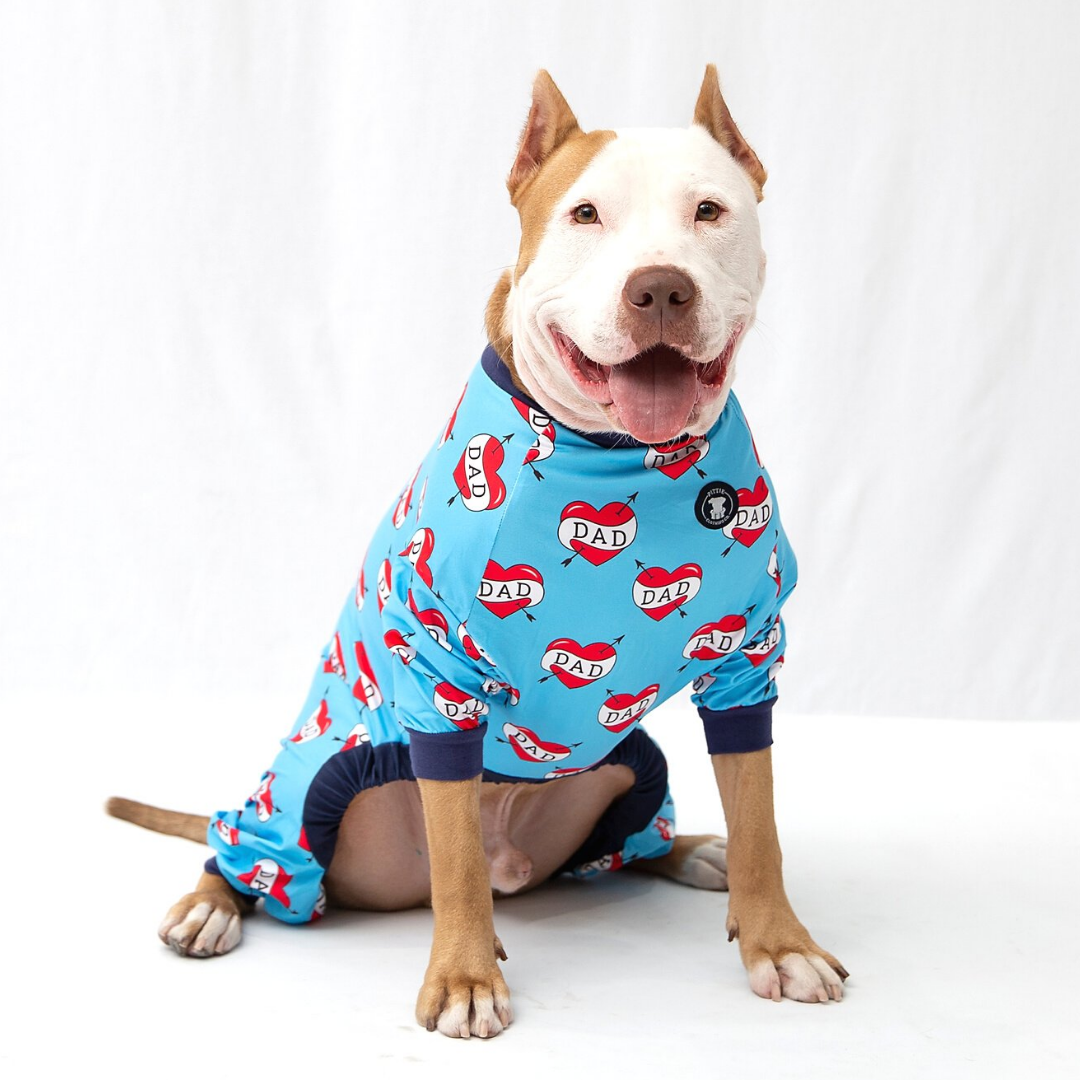 Blue "DAD" Heart Tattoo Pit bull Pajamas
