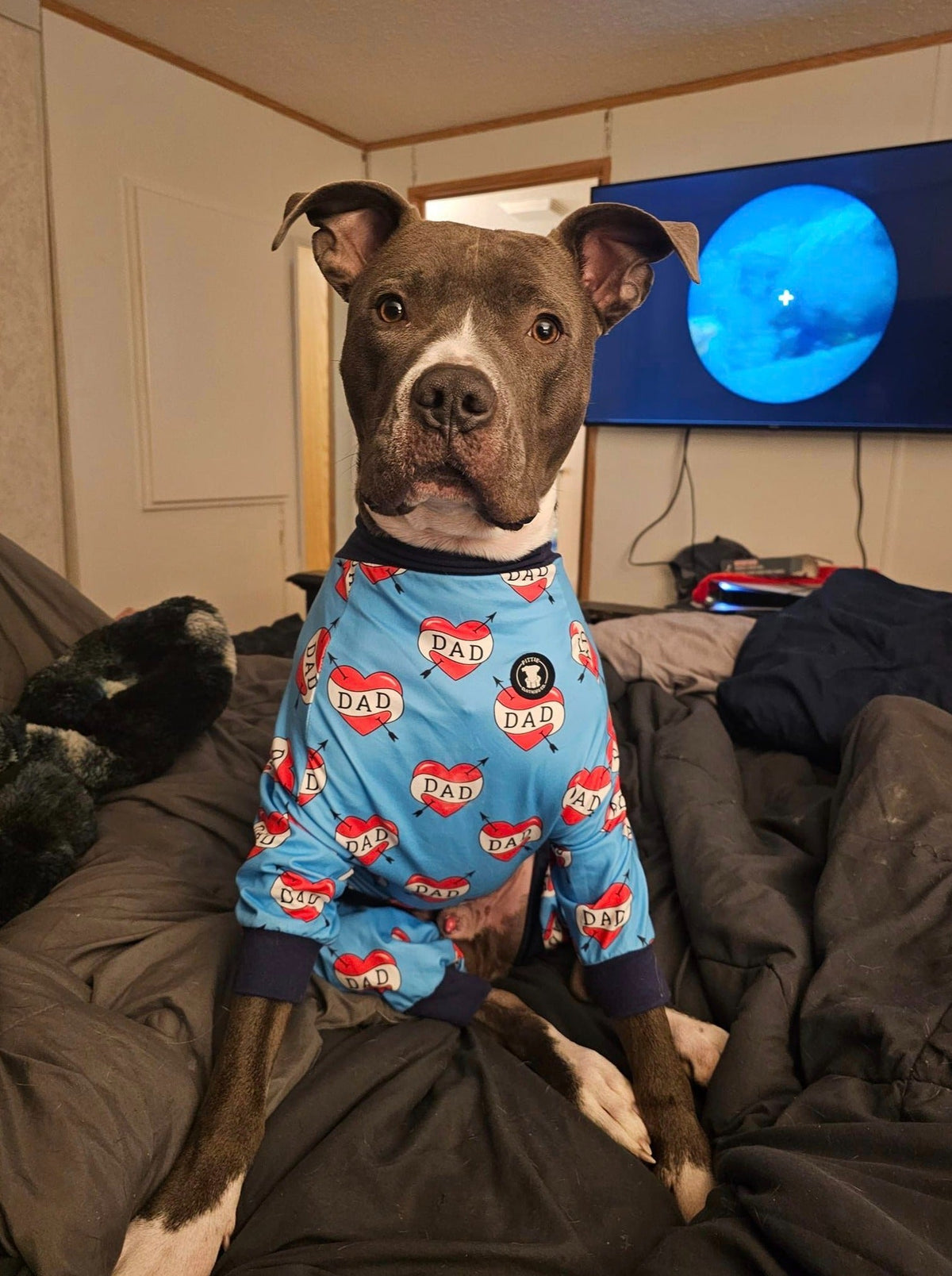 Blue "DAD" Heart Tattoo Pit bull Pajamas
